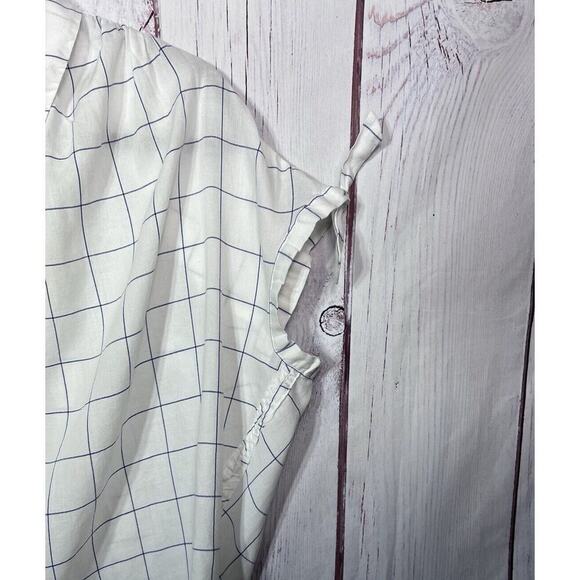 Madewell Central Tie-Sleeve Shirt in Windowpane White Blue Raglan Sleeve Size M - Picture 5 of 10